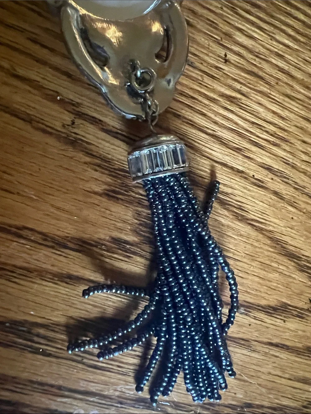 Blue Beaded Tassel Pendant Necklace with Pink Accent